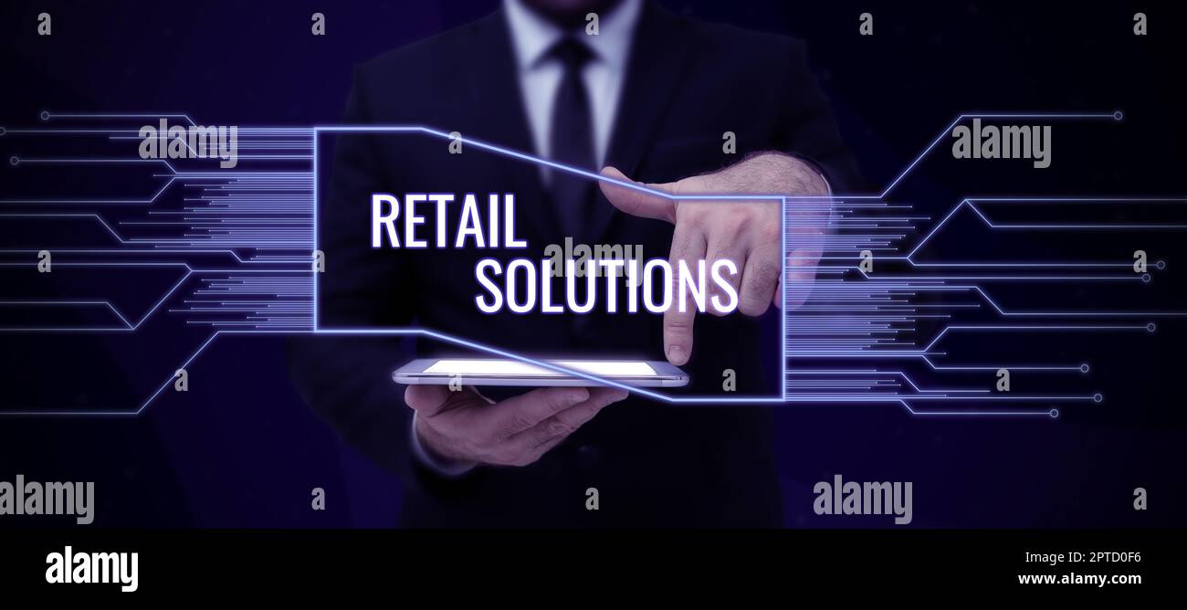 Firma con l'elenco Retail Solutions, Business Showcase degli articoli da verificare, controllare o ispezionare Foto Stock