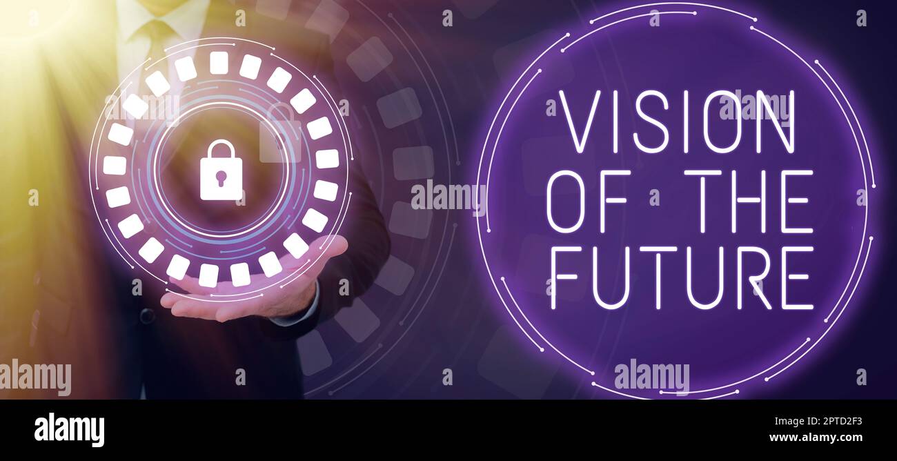 Didascalia concettuale visione del futuro, Parola per vedere qualcosa in vista di una chiara Guida d'azione Foto Stock