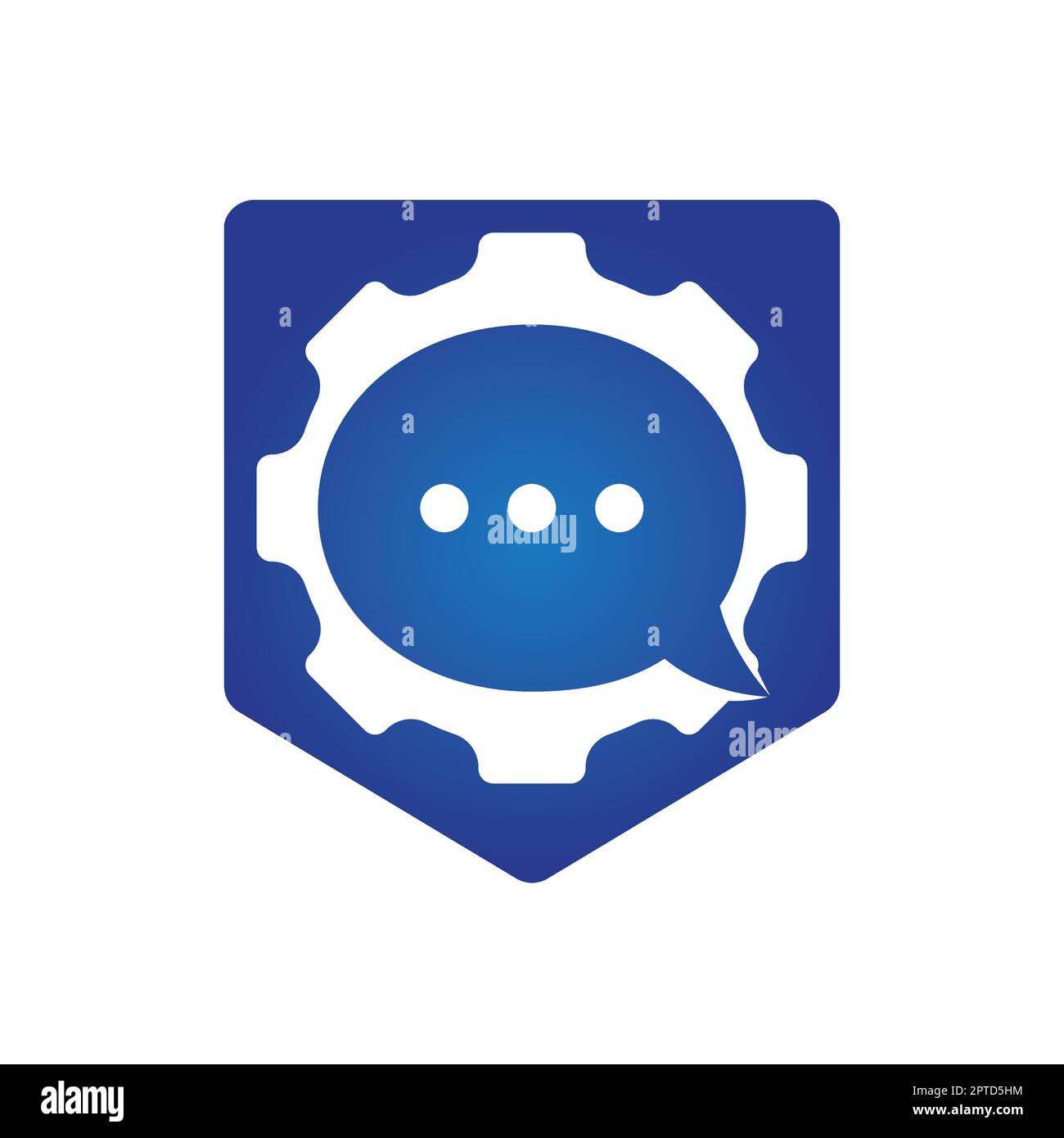 Template vettoriale di disegno del logo di Gear chat. Logo vettoriale della chat a bolle di ingranaggi. Illustrazione Vettoriale