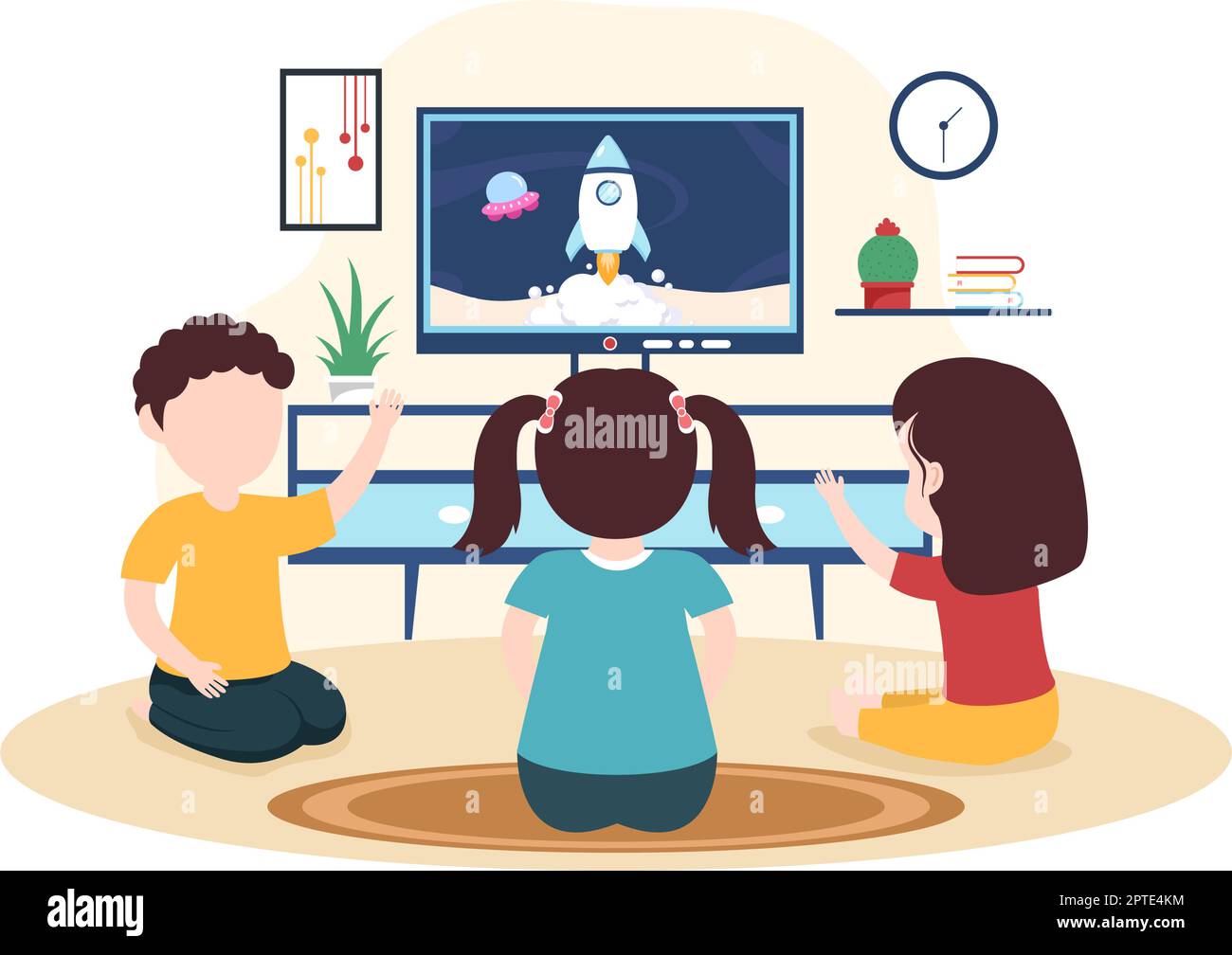 TV modello di canale disegnato a mano Cartoon Flat Illustrazione Home Entertainment per guardare film, film d'azione o Breaking News in televisione Illustrazione Vettoriale