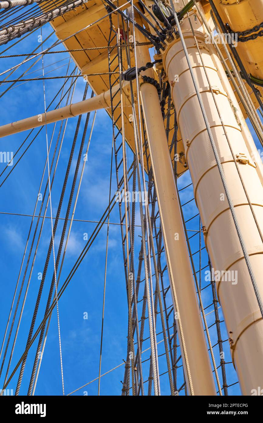 La storica barca a vela Fregatten Jylland - tesoro nazionale. Particolare della vecchia nave danese Fregatten Jylland, tesoro nazionale e attrazioni turistiche Foto Stock