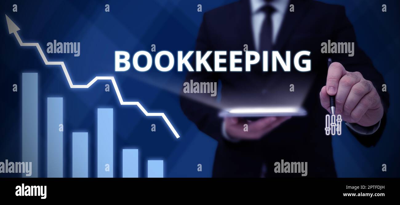 Scrittura che visualizza la contabilità del testo, la conservazione di foto concettuale che tiene i registri degli affari finanziari di un commercio Foto Stock