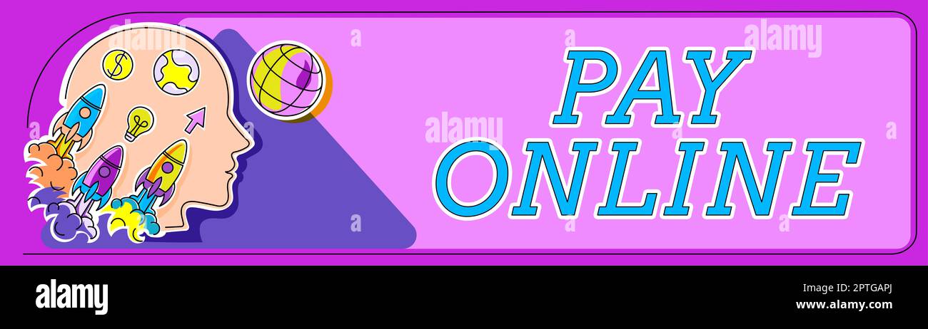 Segno di testo che mostra Pay Online, foto concettuale acquistare prodotti o servizio utilizzando la carta di credito su qualsiasi sito web Foto Stock