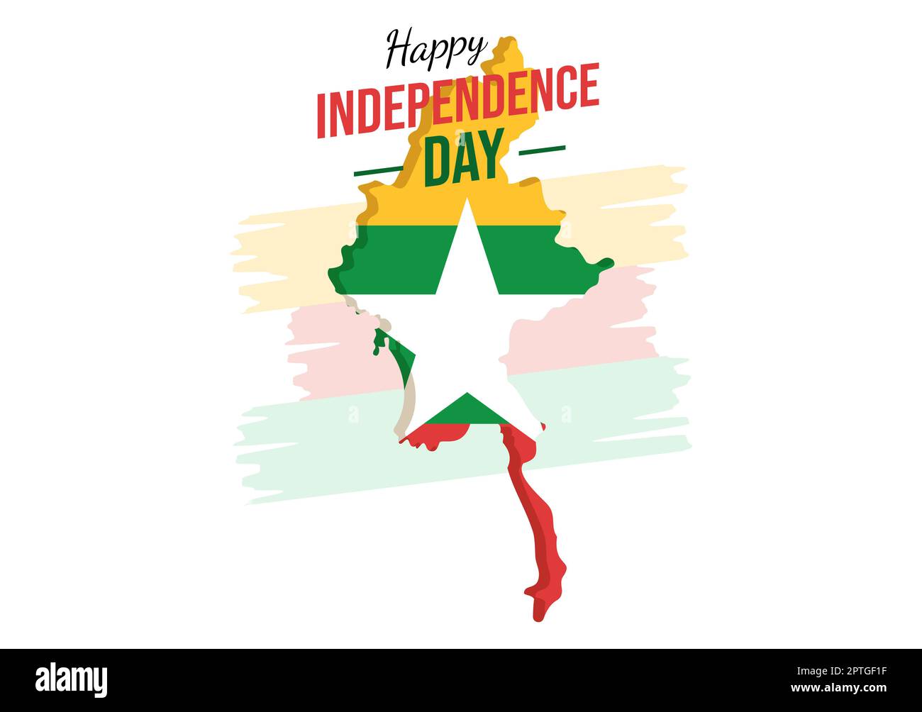 Celebrare Myanmar Independence Day il 4th gennaio con bandiere in Cartoon piano sfondo modelli disegnati a mano Illustrazione Foto Stock