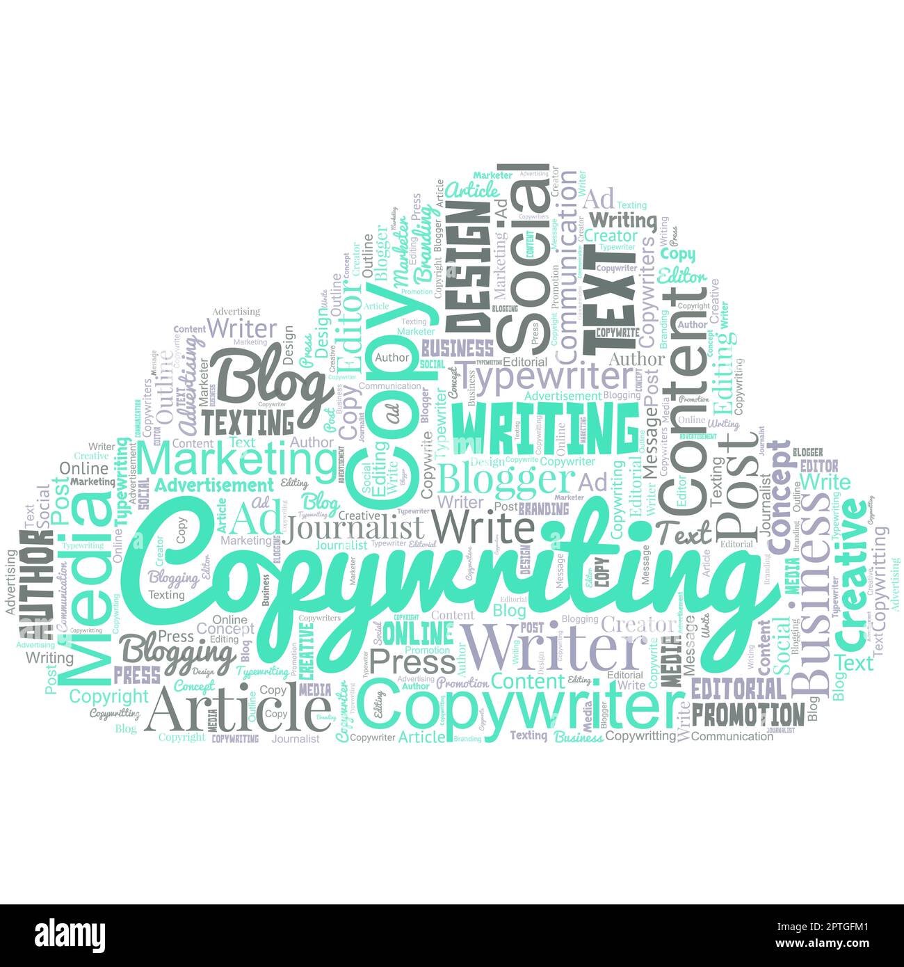 Nuvola di parole grandi a forma di nuvola con copywriting di parole. Foto Stock
