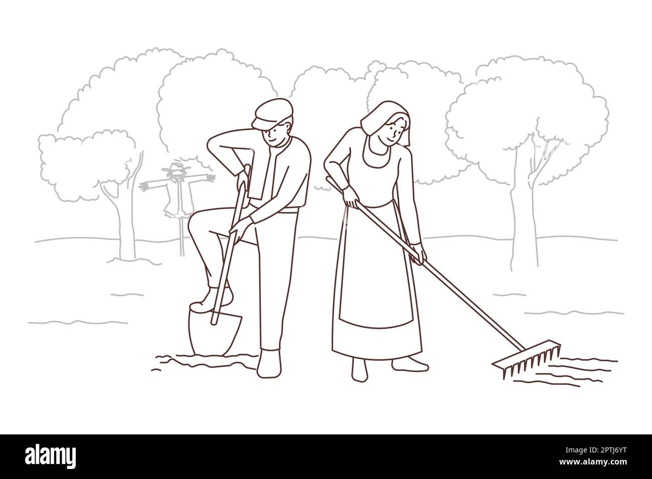 Persone antiquate che lavorano sul campo Illustrazione Vettoriale