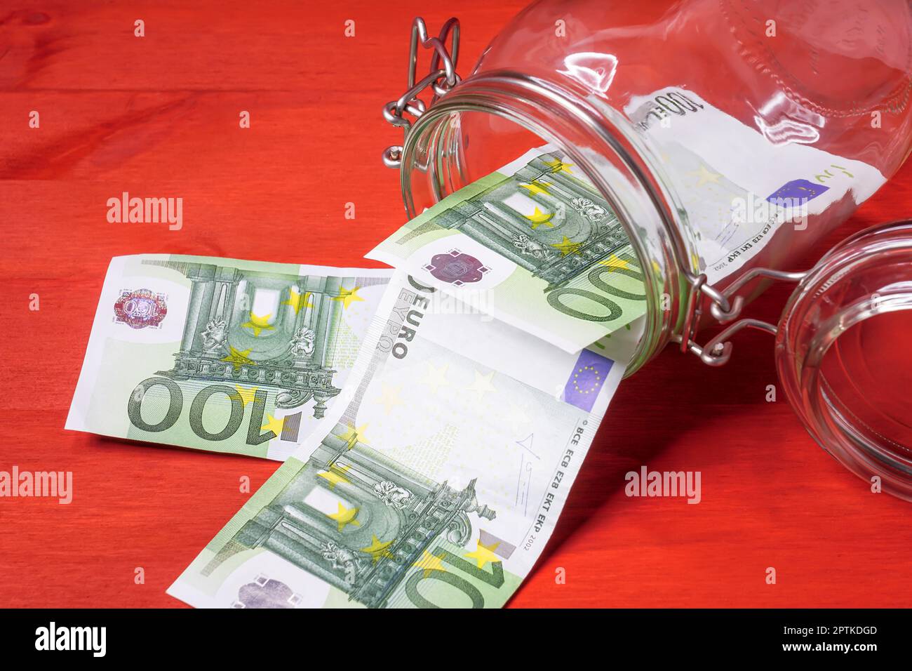 Moneybox, banconota euro in vetro Foto Stock