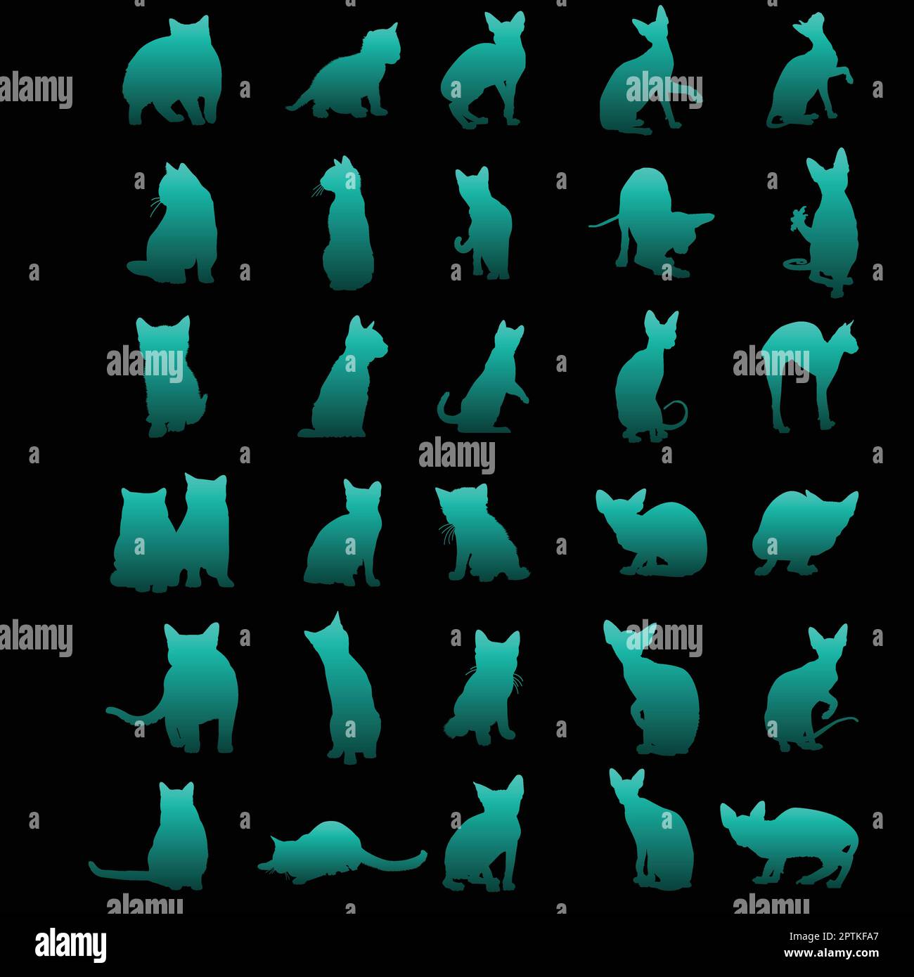 Set di silhouette di gatti in diverse posizioni Illustrazione Vettoriale