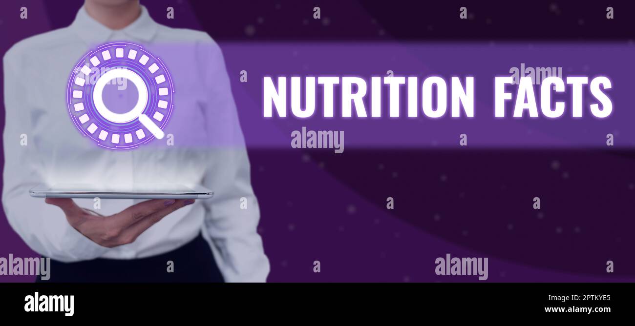 Scrittura a mano testo Nutrizione fatti, concetto che significa informazioni dettagliate su un alimento s è contenuto nutriente Foto Stock
