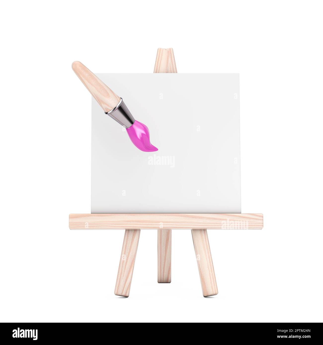 Pennello artistico con icona Easel su sfondo bianco. rendering 3D Foto Stock