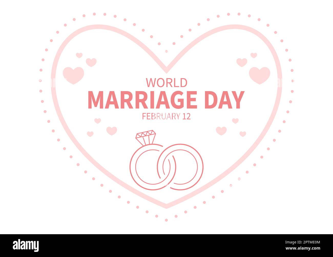 Giornata mondiale del matrimonio il 12 febbraio con simbolo d'amore per sottolineare la bellezza e la fedeltà di un partner in Cartoon piano modelli disegnati a mano Illustrazione Foto Stock