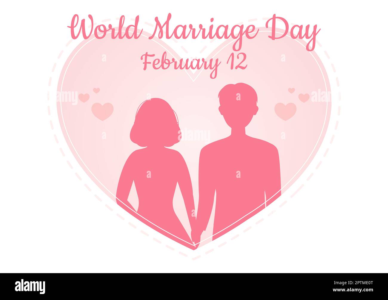 Giornata mondiale del matrimonio il 12 febbraio con simbolo d'amore per sottolineare la bellezza e la fedeltà di un partner in Cartoon piano modelli disegnati a mano Illustrazione Foto Stock