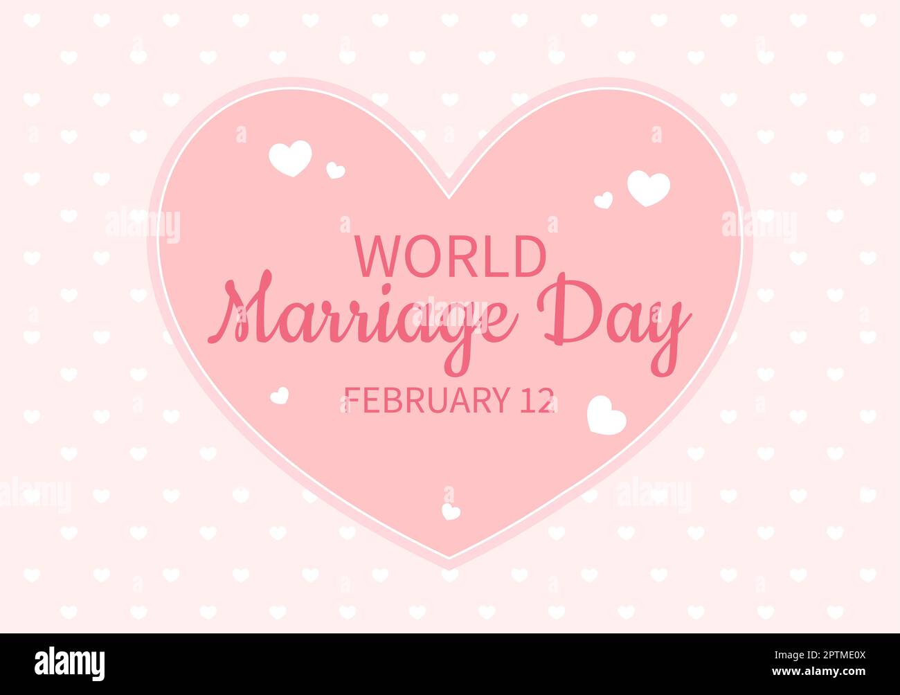 Giornata mondiale del matrimonio il 12 febbraio con simbolo d'amore per sottolineare la bellezza e la fedeltà di un partner in Cartoon piano modelli disegnati a mano Illustrazione Foto Stock