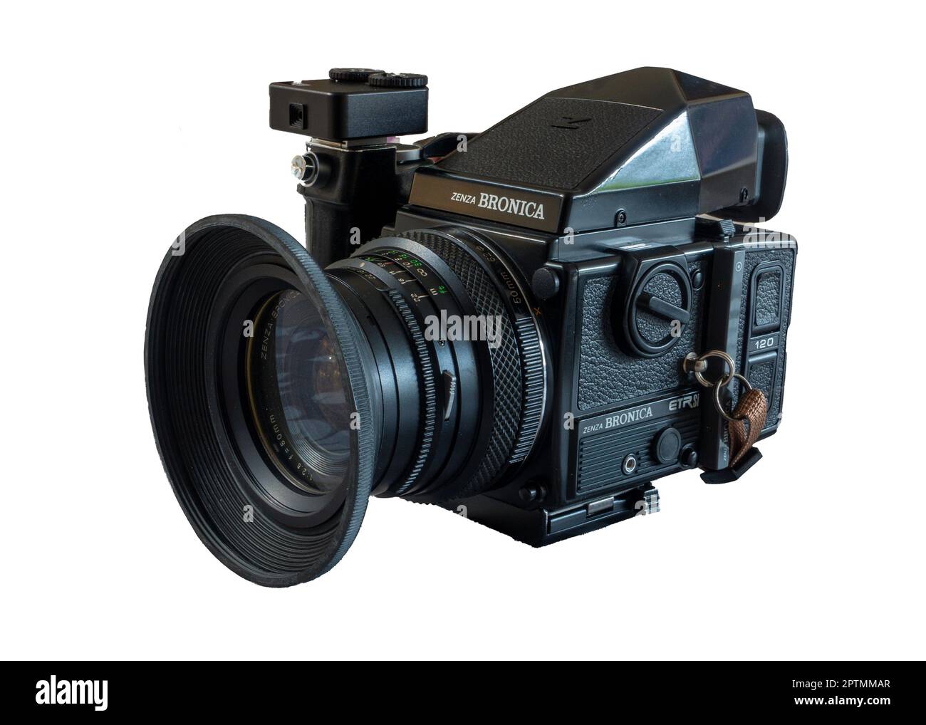 Bronica ETRSI, formato medio, fotocamera, 6 x 4,5, mirino a prisma, obiettivo grandangolare da 50mm mm, adattatore per misuratore di luce per montaggio su scarpa calda, Foto Stock