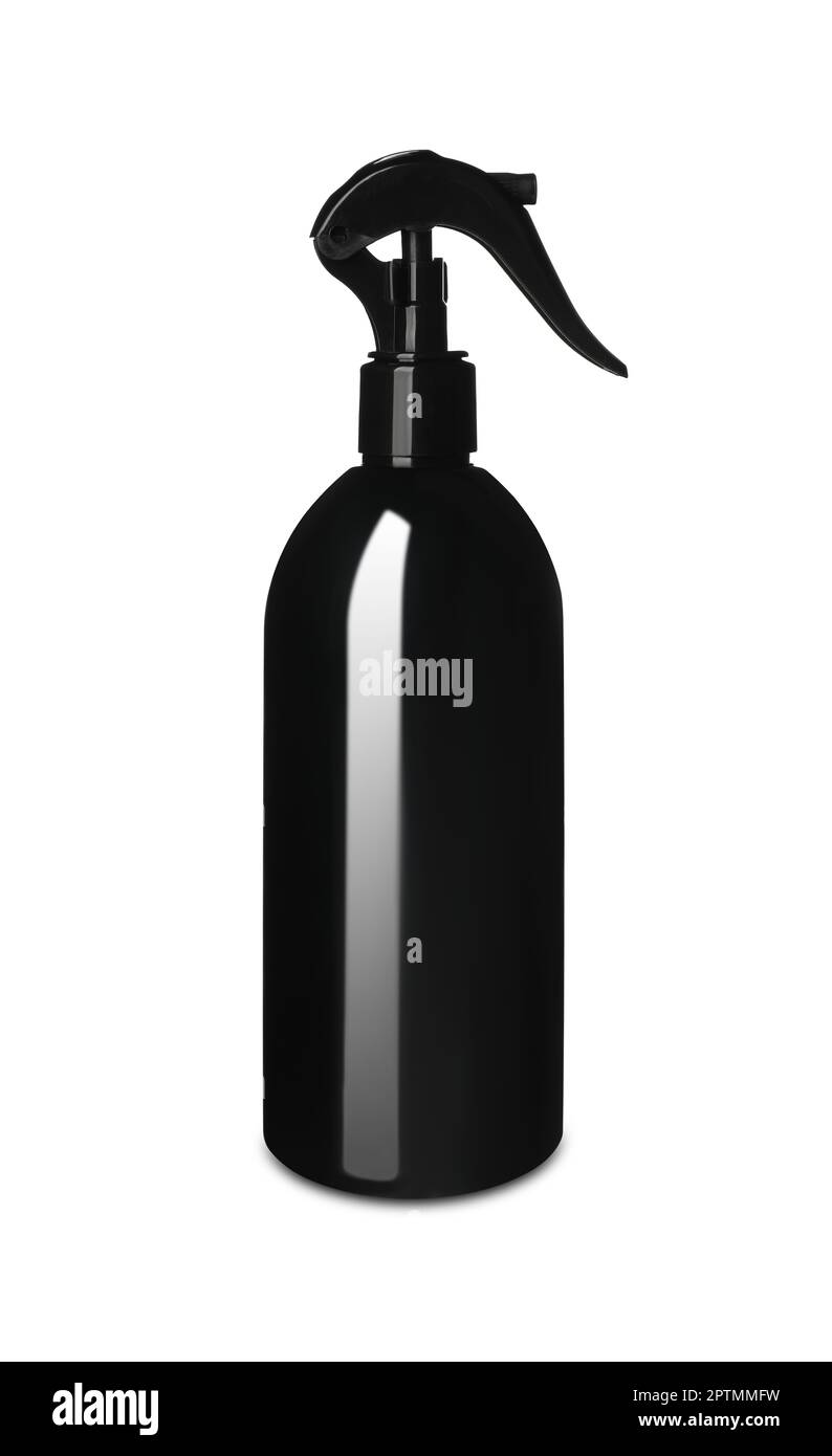 Flacone spray nero vuoto di prodotto per auto isolato su bianco Foto stock  - Alamy