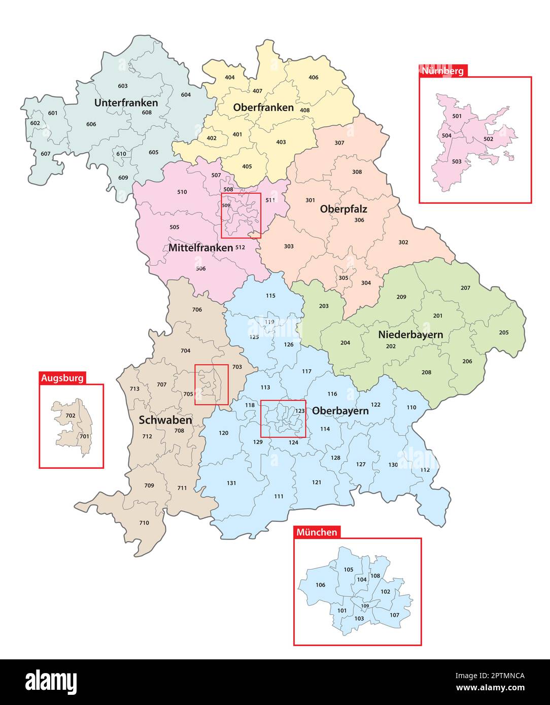 Mappa delle circoscrizioni per le elezioni del 2023, baviera Illustrazione Vettoriale