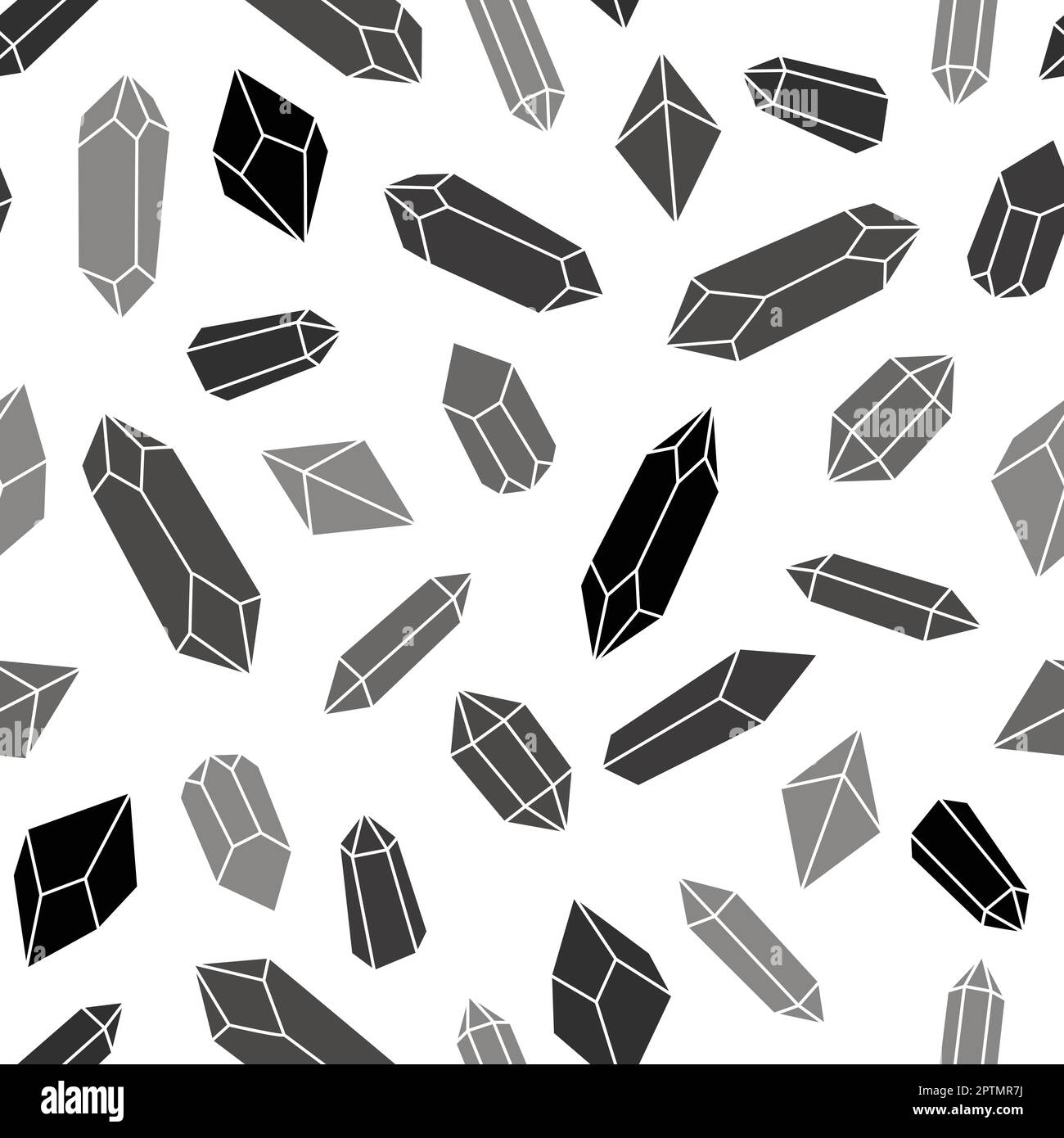 Cristalli bianchi e neri, ripetizione vettore di disegno di pietra di gemma. Illustrazione Vettoriale