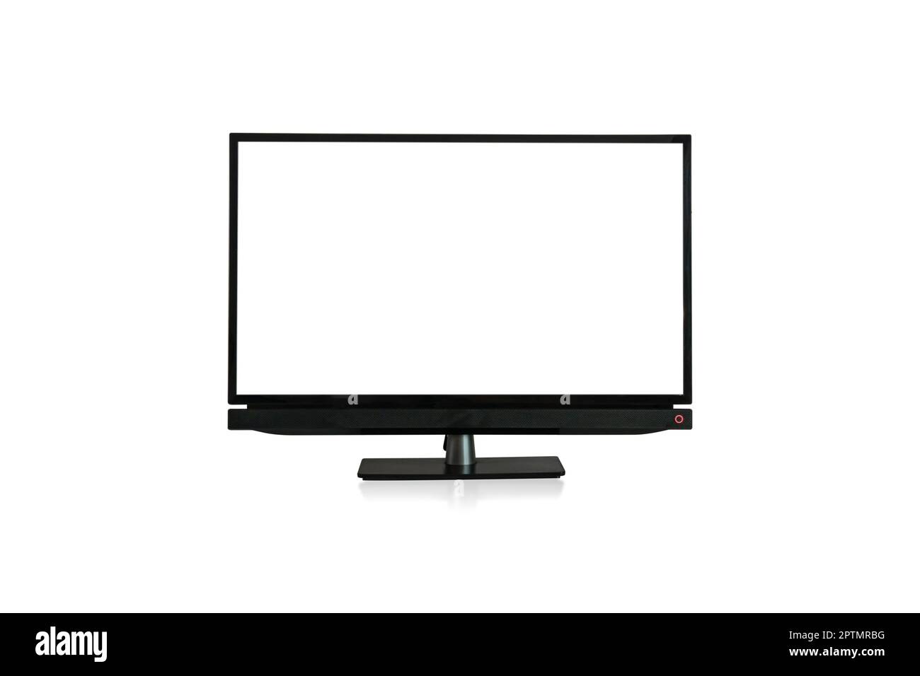 Smart TV con schermo vuoto isolato su sfondo bianco incluso percorso di ritaglio. Foto Stock