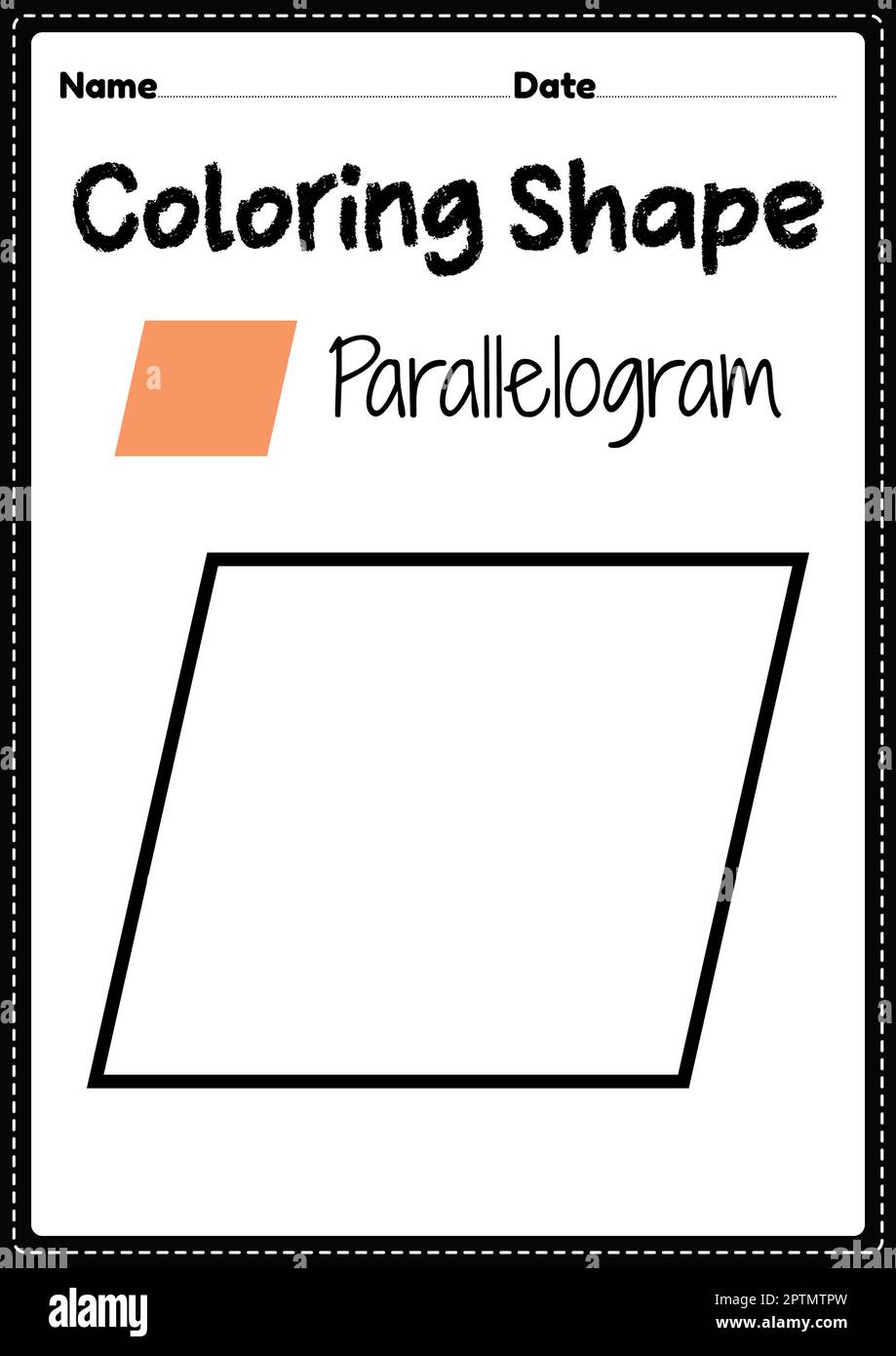 Pagina di colorazione a parallelogramma per bambini preschool, asilo e Montessori per praticare attività di disegno e colorazione di arte visiva per sviluppare la creatività Foto Stock