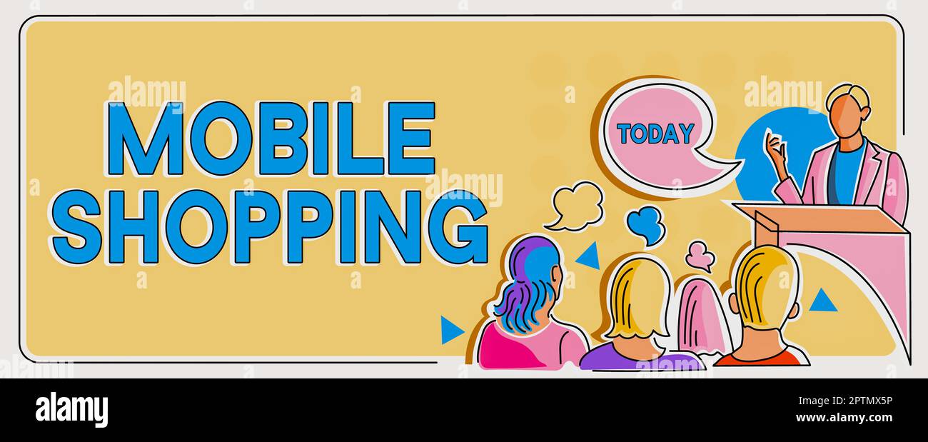 Ispirazione che mostra Sign Mobile Shopping, Business idea trading di beni e servizi attraverso dispositivi wireless Foto Stock