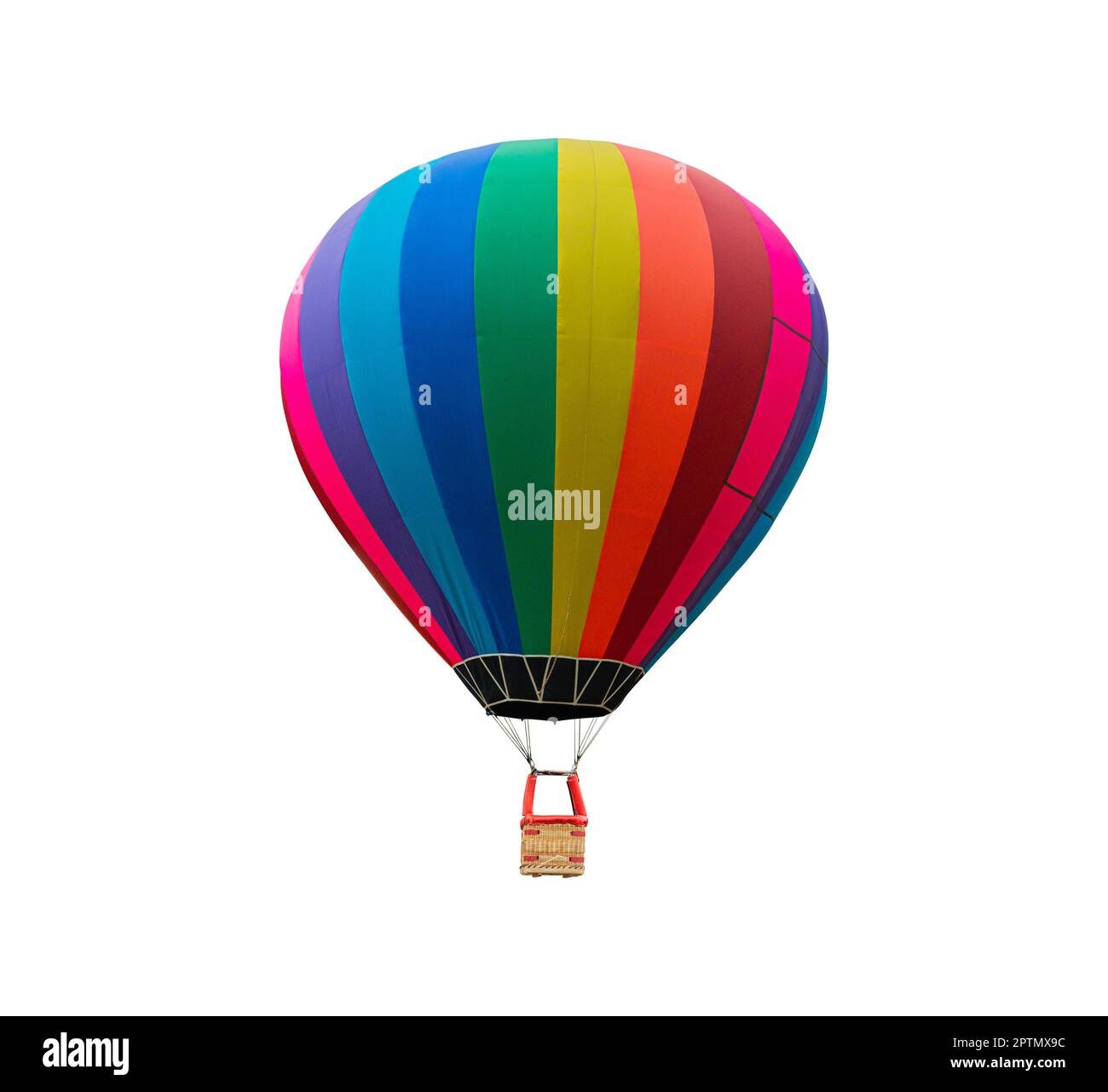 Colorful Hot Air Balloon Floating isolato su sfondo bianco incluso Clipping Path Foto Stock