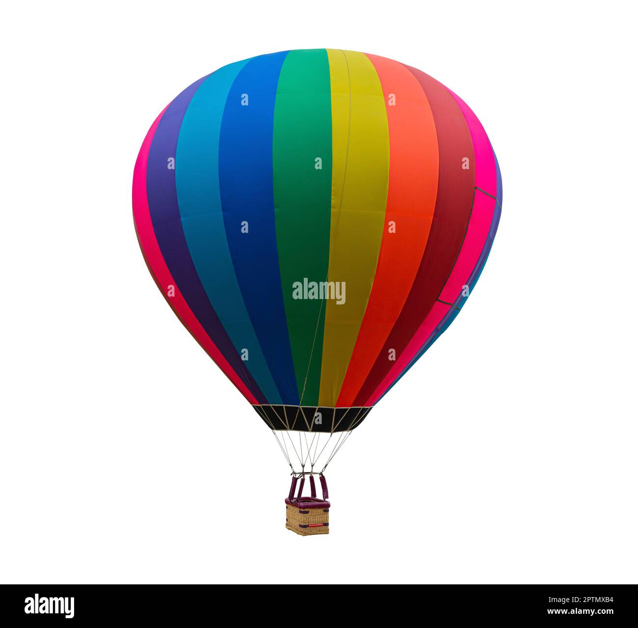 Colorful Hot Air Balloon Floating isolato su sfondo bianco incluso Clipping Path Foto Stock