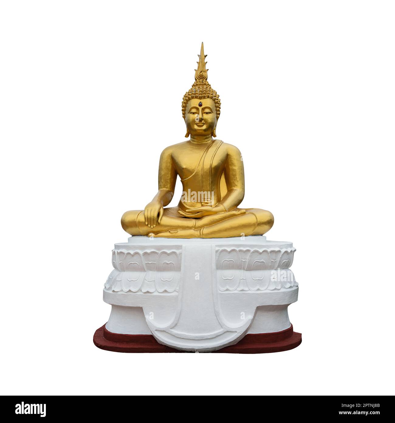 buddha d'oro isolato su sfondo bianco con percorso di ritaglio. Foto Stock