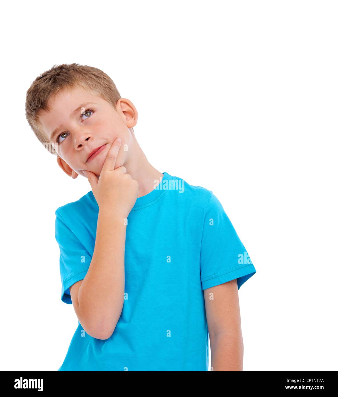 HES crescerà grande. Foto studio di un giovane ragazzo vestito casualmente isolato su bianco Foto Stock