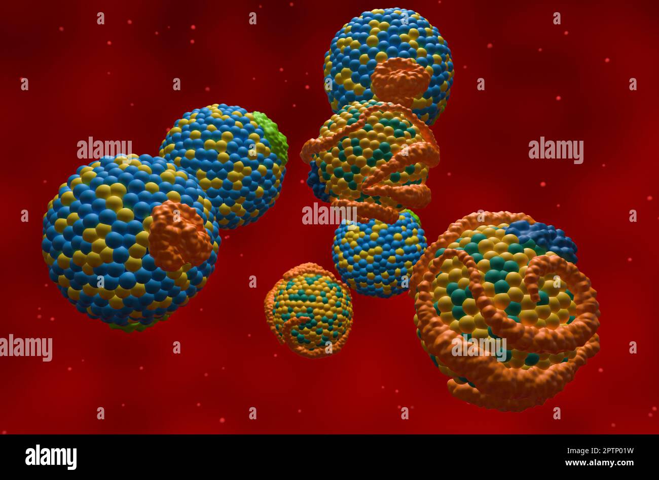 Lipoproteina (colesterolo) HDL (buona) e LDL (cattiva) - Vista closeup 3D illustrazione Foto Stock