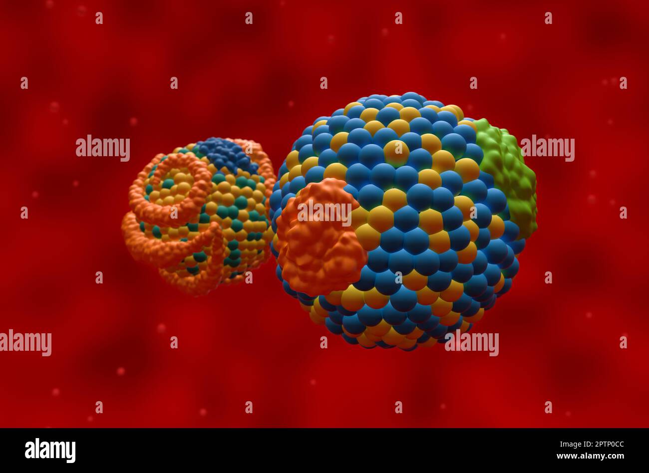 LDL (Bad, front) e HDL (Good, back) lipoproteina (colesterolo) - Closeup view 3D illustrazione Foto Stock