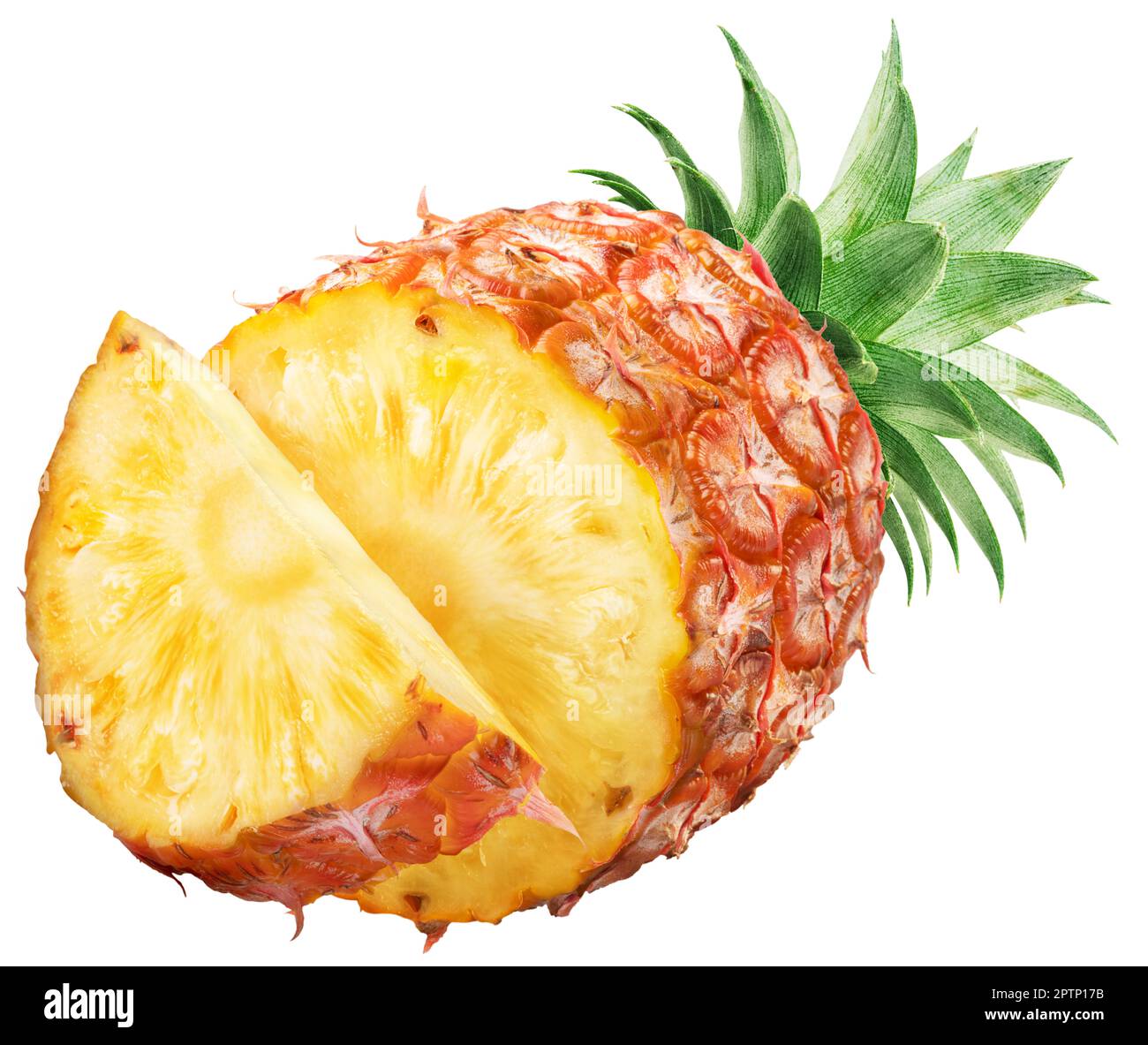 Fette di ananas e frutta di ananas isolate su sfondo bianco. Il file contiene il percorso di ritaglio. Foto Stock