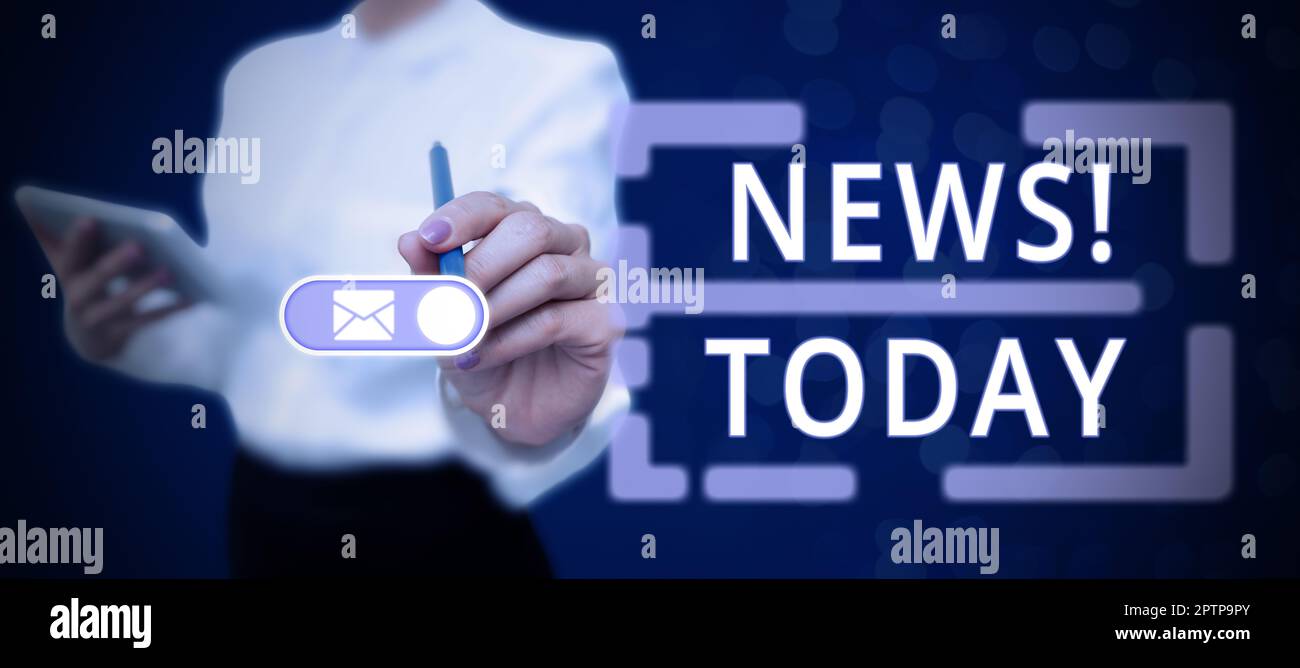 Testo scritto a mano Notizie, approccio aziendale recentemente ricevuto o informazioni degni di nota sulle azioni recenti eventi Foto Stock