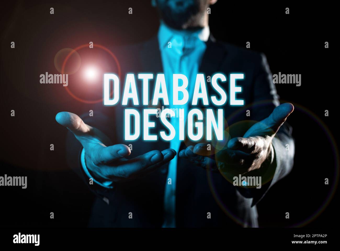 Visualizzazione concettuale Database Design, Panoramica aziendale Organizzazione dei dati secondo un modello di database Foto Stock