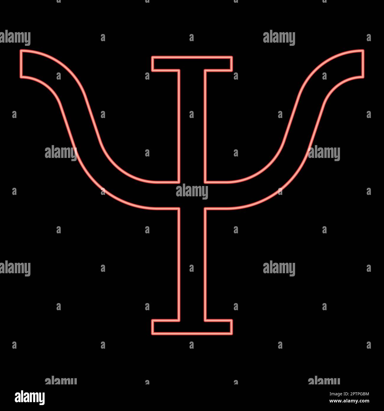 Neon psi simbolo greco lettera maiuscola carattere maiuscolo rosso colore vettore illustrazione immagine stile piatto Illustrazione Vettoriale