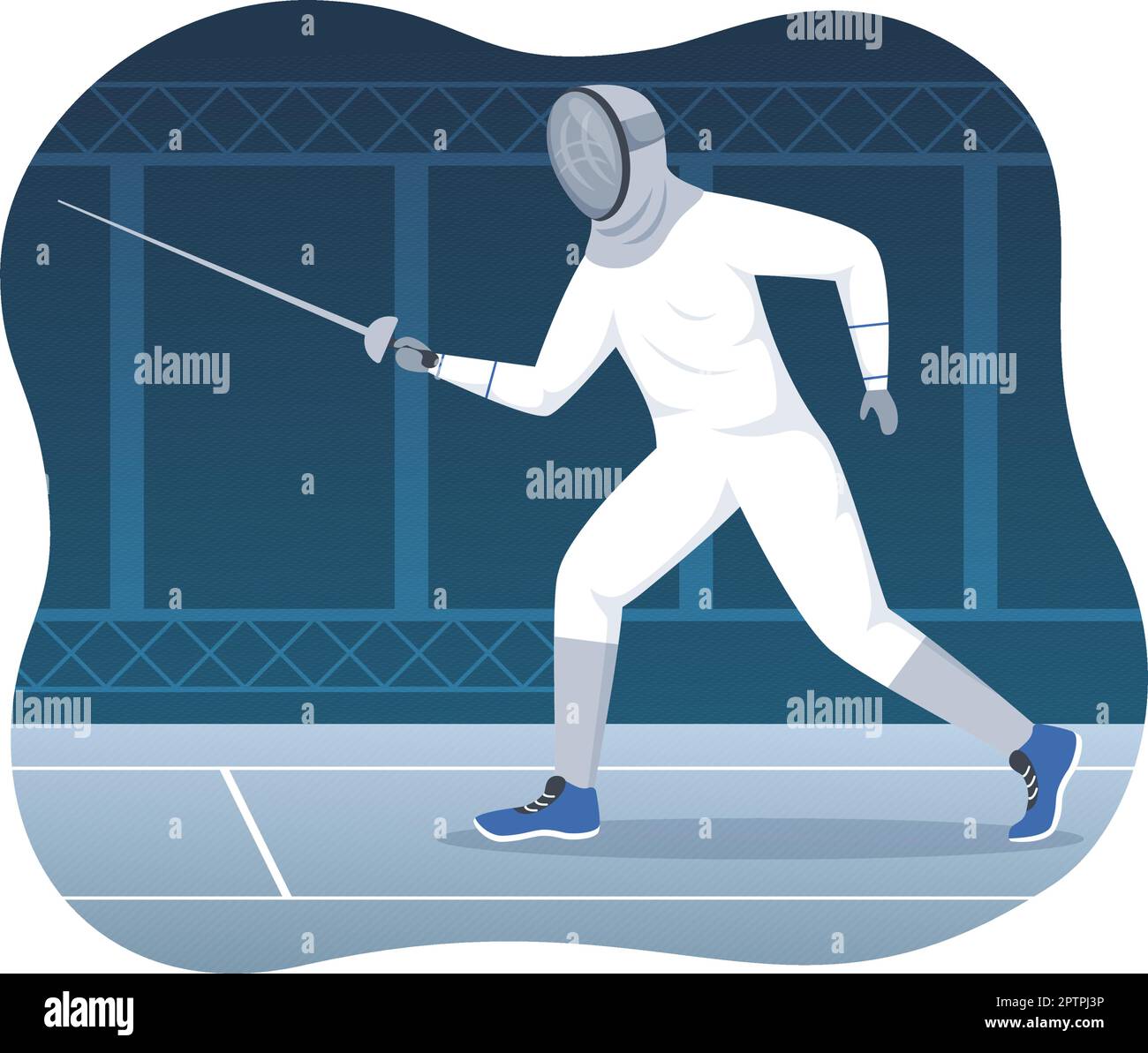 Scherma giocatore Sport Illustrazione con il gioco di combattimento di scherma su pistola e duello di spada in Cartoon piano modelli disegnati a mano Illustrazione Vettoriale