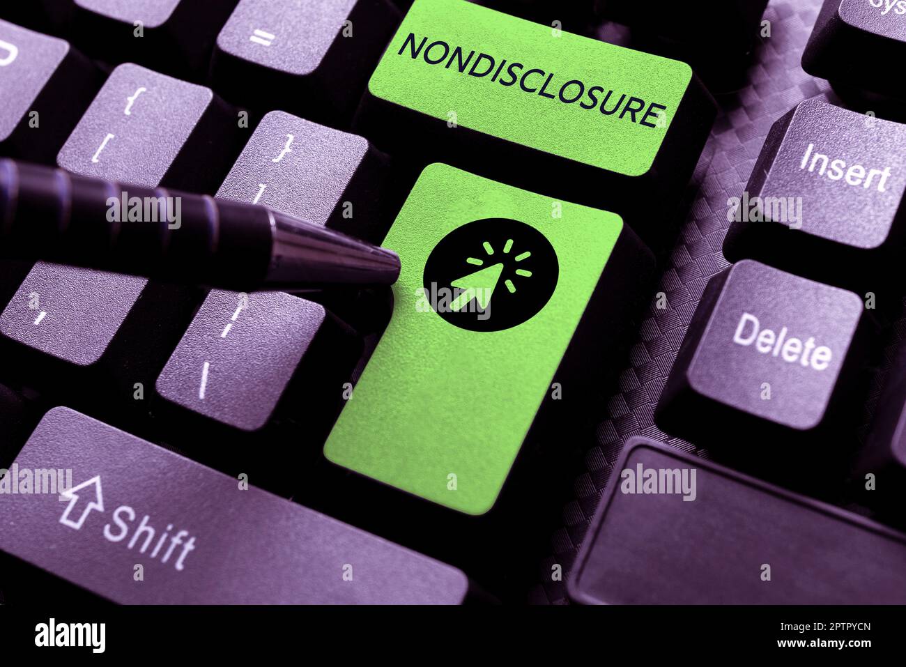 Didascalia concettuale Nondisclosure, Word for Legal Contract materiale riservato o informazioni Foto Stock