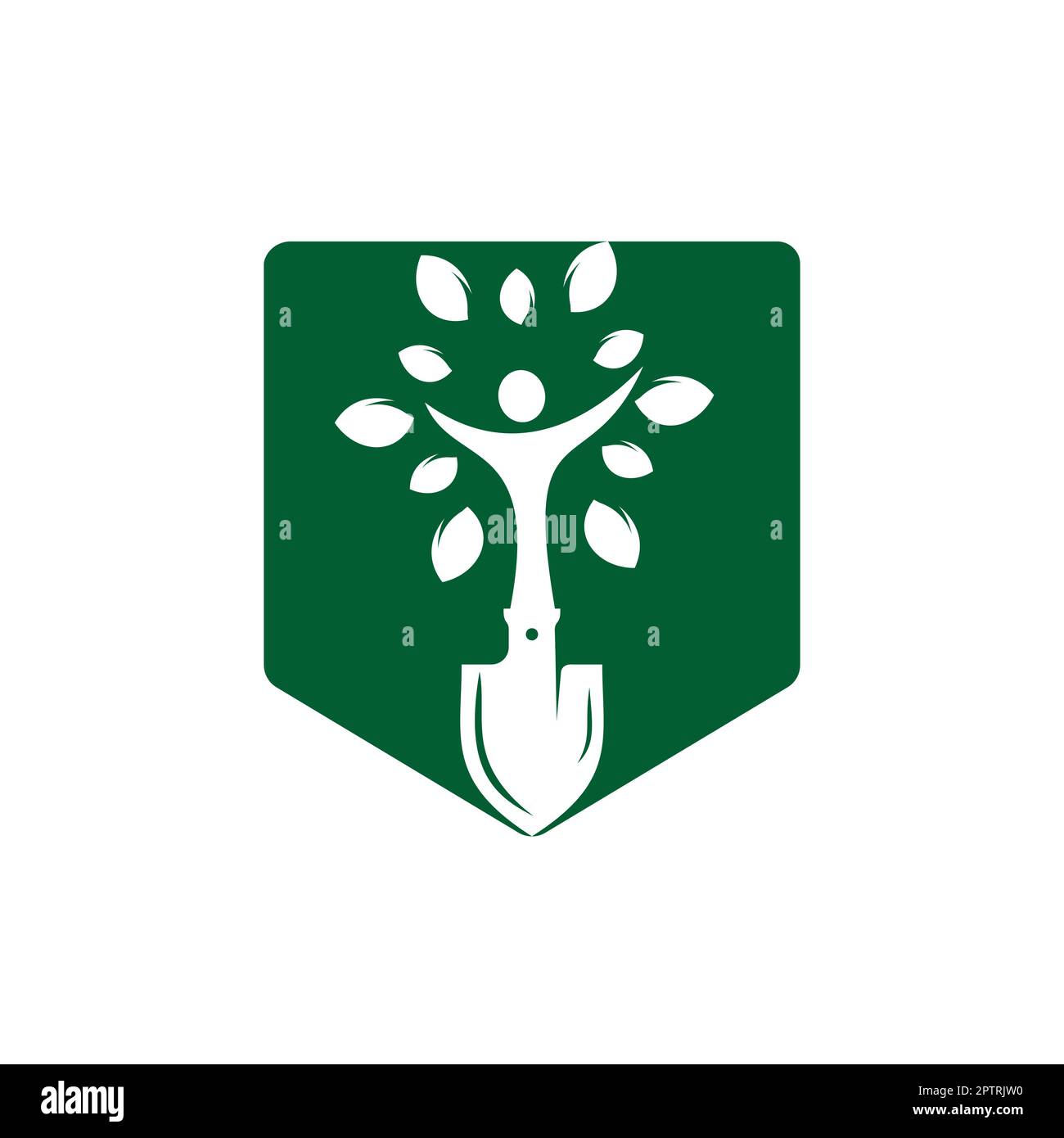 Pala con logo vettoriale albero umano. Verde giardino ambiente logo modello di design. Illustrazione Vettoriale
