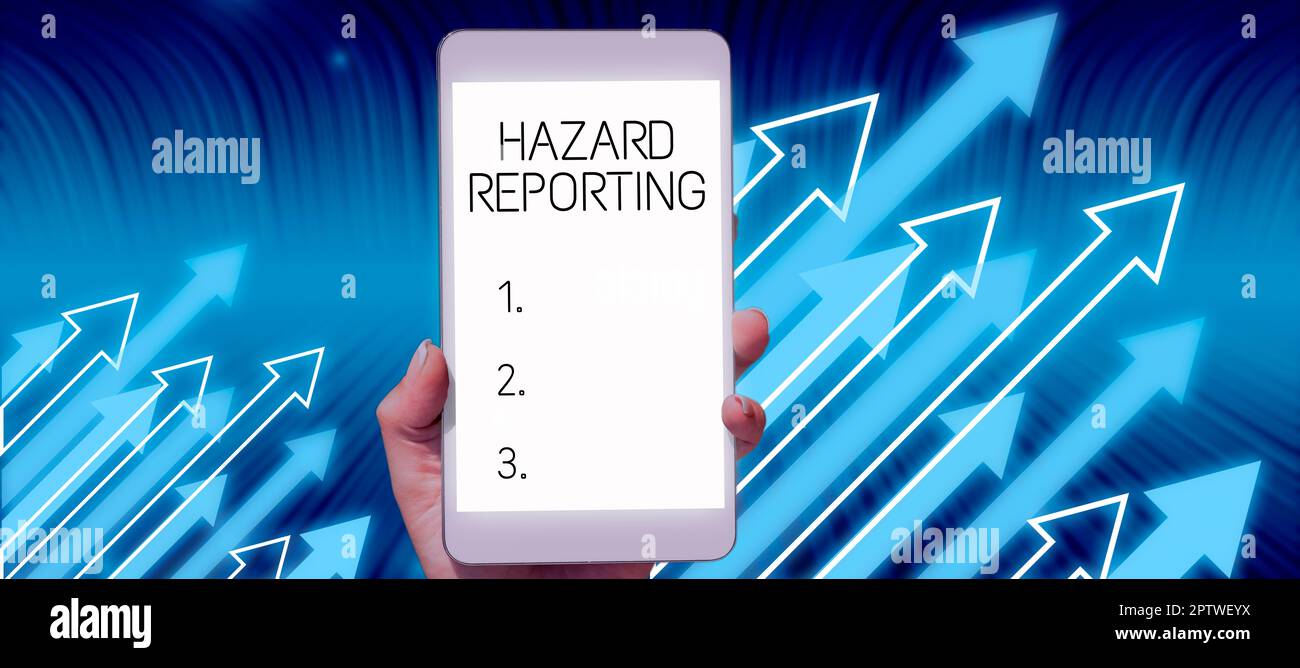 Ispirazione che mostra il segno Hazard Reporting, concetto che significa account o dichiarazione che descrive il pericolo o il rischio Foto Stock