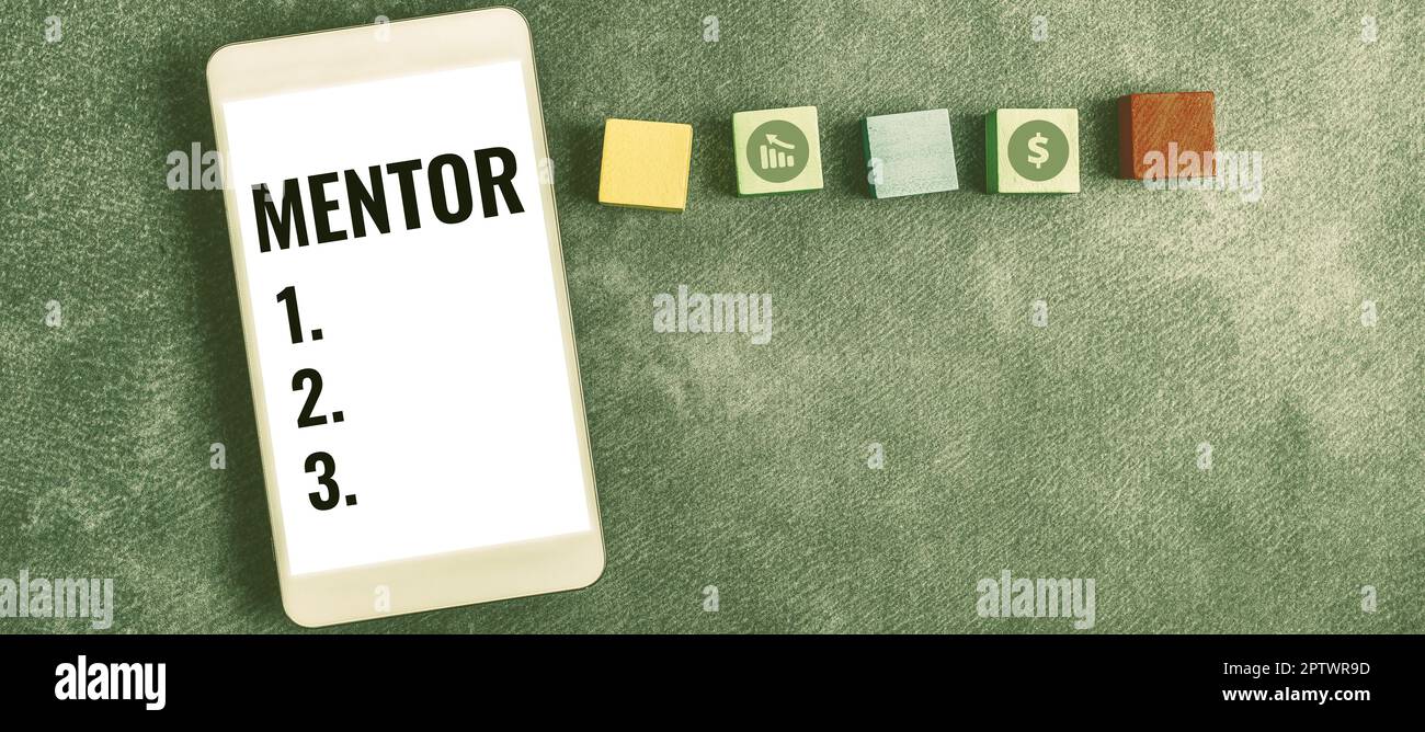 Scrivere mostrando testo Mentor, Word per la persona che forma e guida qualcuno che ha il potenziale Foto Stock