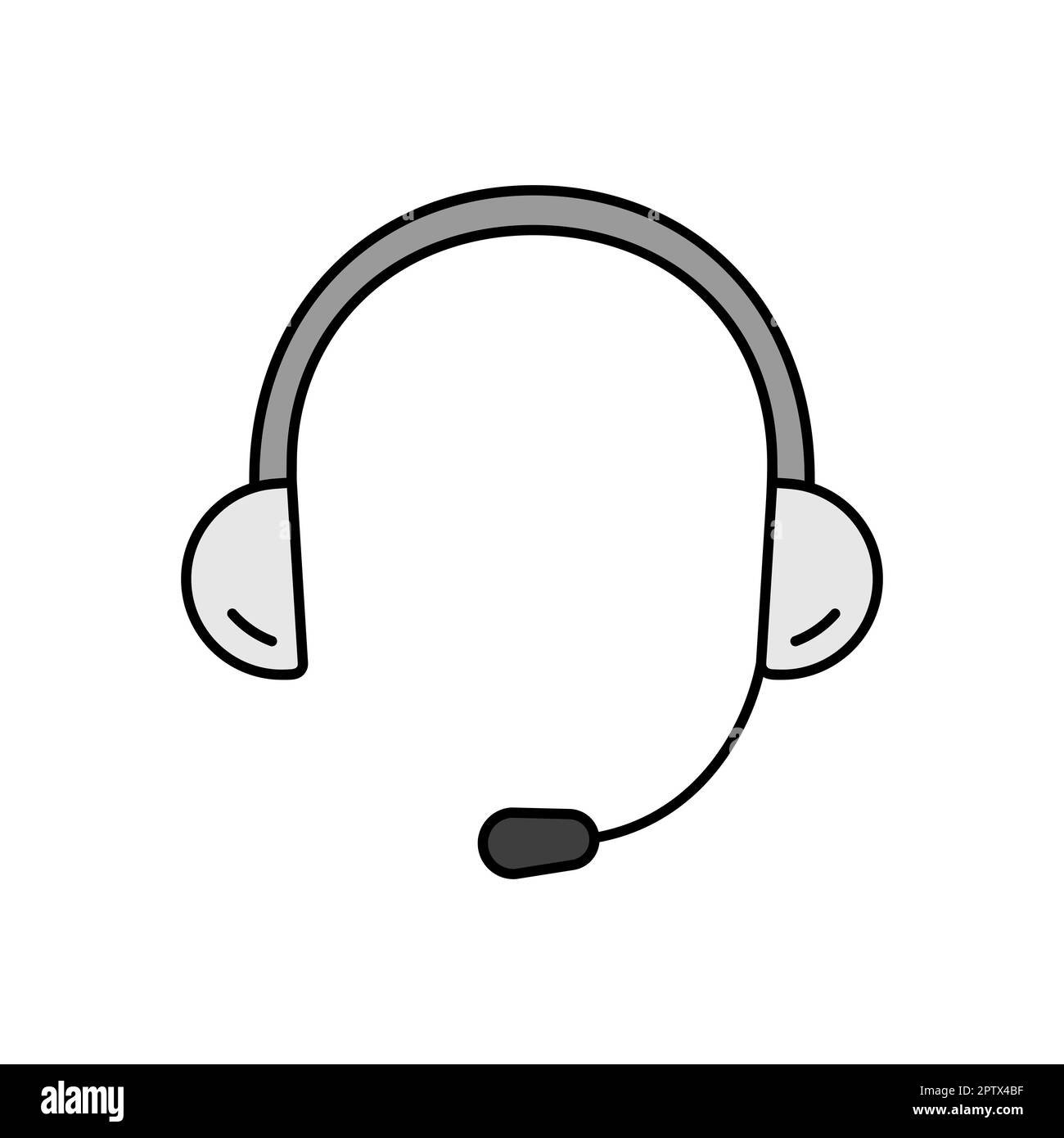 Cuffia. Cuffie con icona del microfono vettoriale in scala di grigi. Simbolo grafico per il design, il logo, l'app, l'interfaccia utente e il sito Web musicale e sonoro Foto Stock