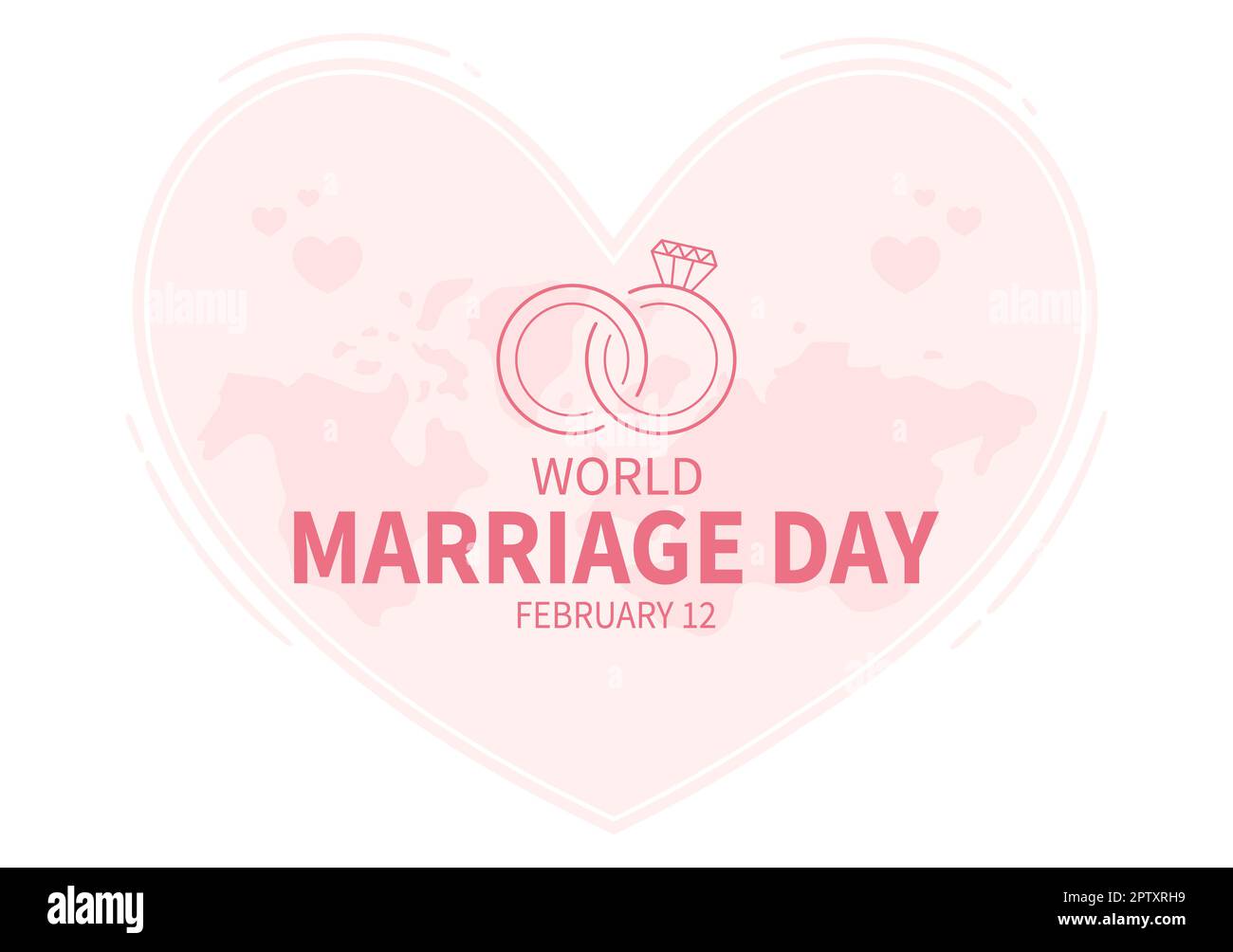 Giornata mondiale del matrimonio il 12 febbraio con simbolo d'amore per sottolineare la bellezza e la fedeltà di un partner in Cartoon piano modelli disegnati a mano Illustrazione Foto Stock