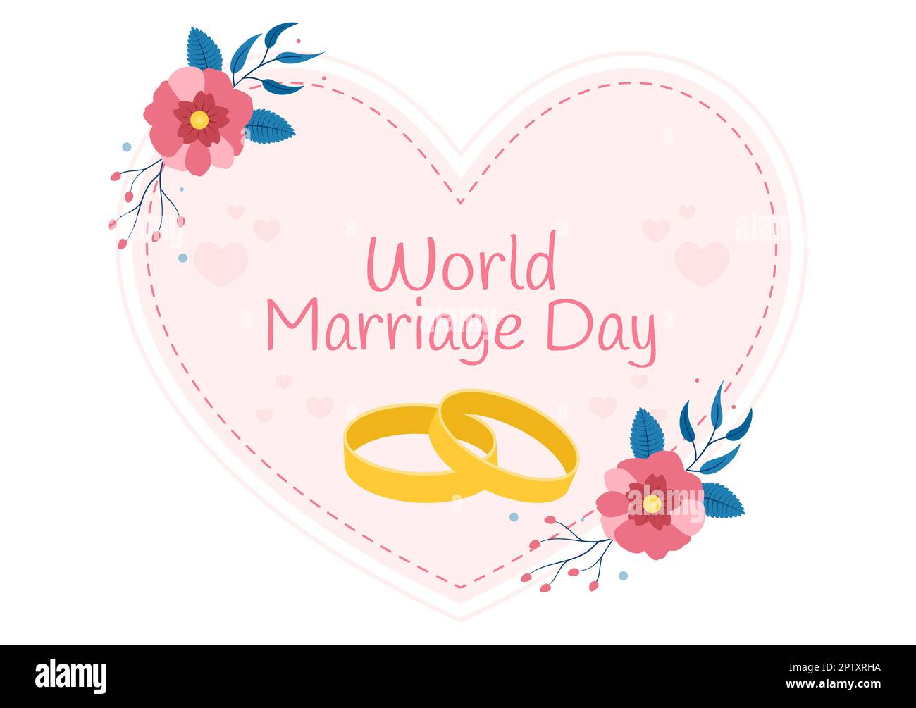 Giornata mondiale del matrimonio il 12 febbraio con simbolo d'amore per sottolineare la bellezza e la fedeltà di un partner in Cartoon piano modelli disegnati a mano Illustrazione Foto Stock