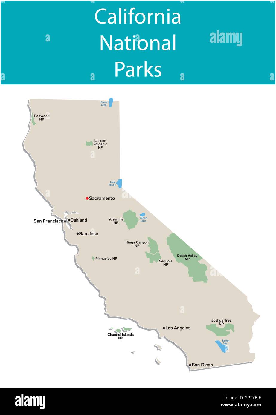 mappa informativa vettoriale dei parchi nazionali della california Illustrazione Vettoriale