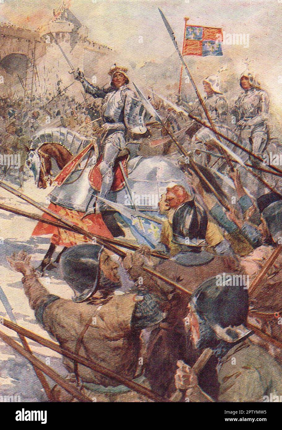 Re Enrico V all'assedio di Harfleur 1415 Foto Stock