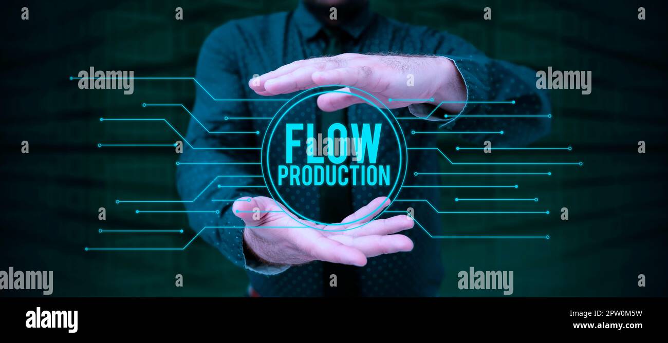 Visualizzazione concettuale gli articoli Flow Production, Business Showcase vengono prodotti da una fase di elaborazione all'altra Foto Stock