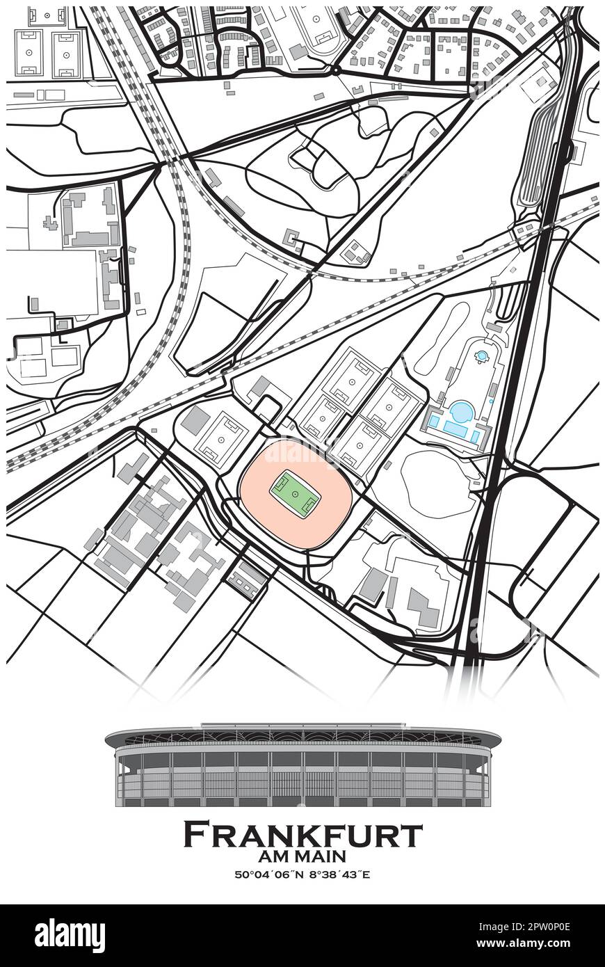 Mappa dello stadio di calcio a Francoforte sul meno, Germania Illustrazione Vettoriale