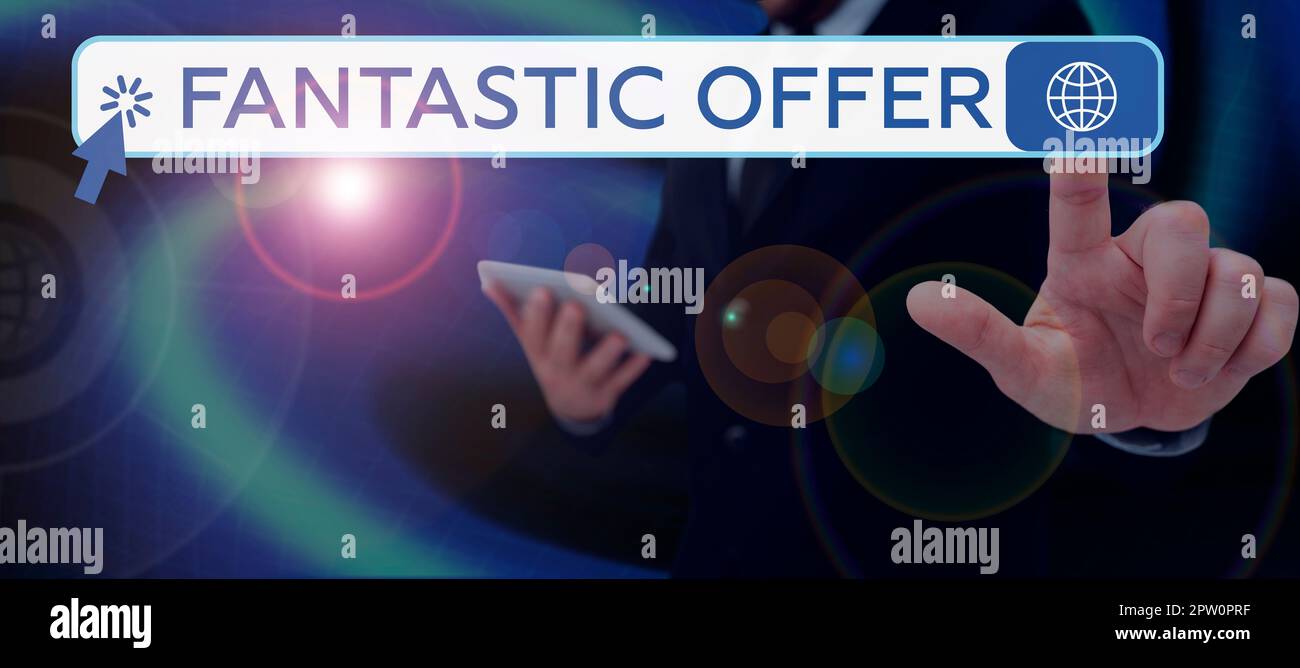 Segno che mostra l'offerta fantastica, Word per il venditore accetta le offerte ed è disposto a negoziare Foto Stock