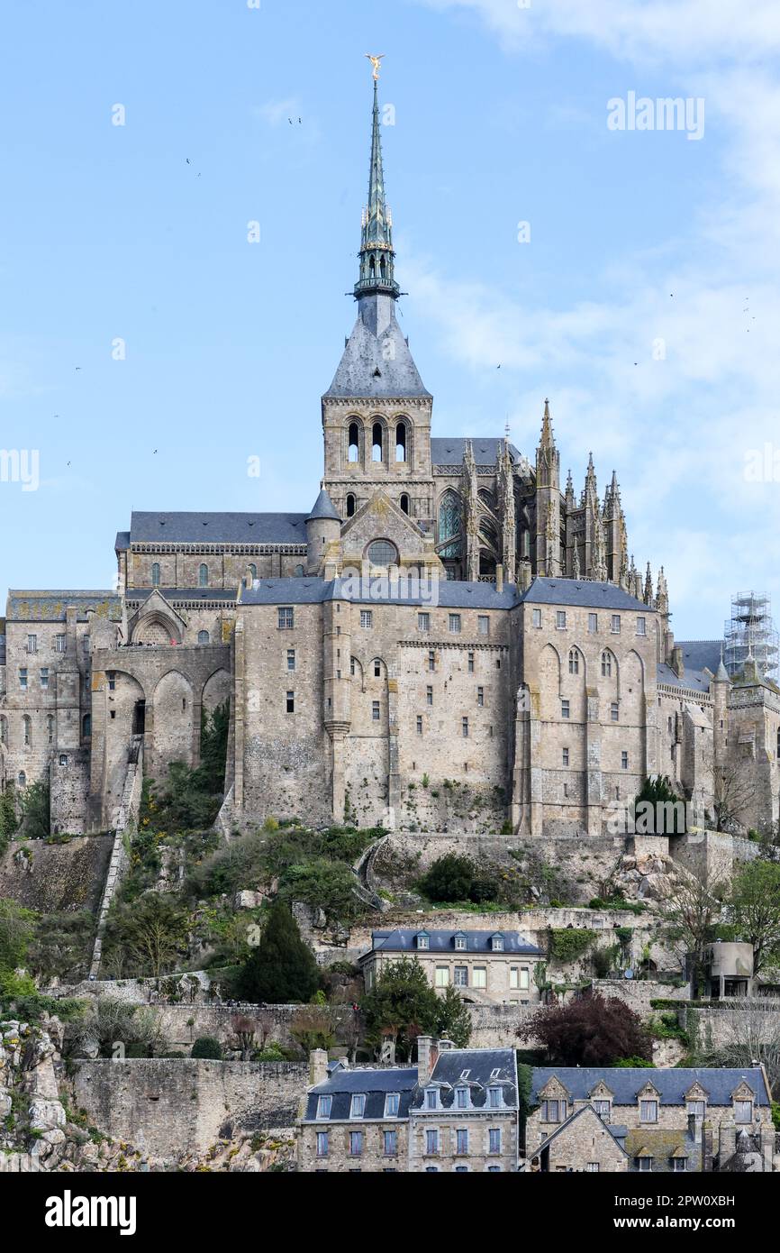 Famoso,popolare,turistico,attrazione,le Mont Saint Michel,Mont Saint Michel,Francia,francese,Europa,europea, patrimonio dell'umanità dell'UNESCO,sul,confine,tra,Normandia,e,Bretagna,baia,costa,costiera Foto Stock