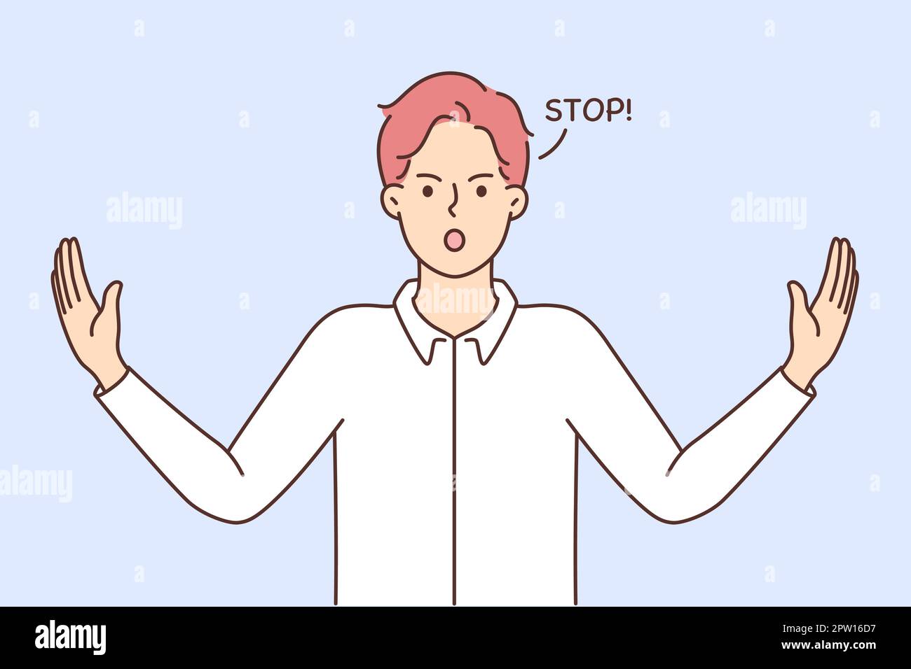 Deciso giovane uomo mostra un gesto di stop Illustrazione Vettoriale