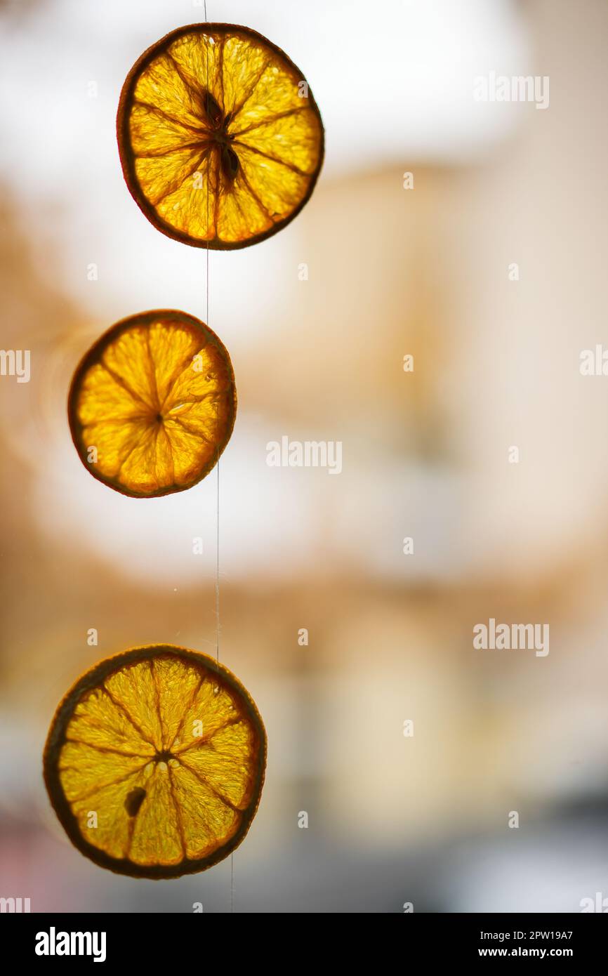 Decorazione di Natale, fette di arancia disidratate. Foto Stock